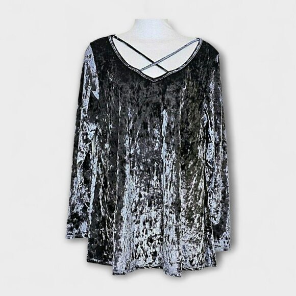 Jodifl Gunmetal Gray Crushed Velvet Long Sleeve Tunic Size Small - Picture 1 of 6